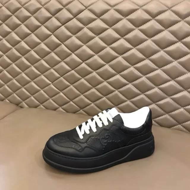 Gucci Black White Platform Sole Perforated Leather Panels Lifestyle Sneakers 7