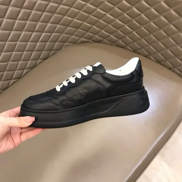 Gucci Black White Platform Sole Perforated Leather Panels Lifestyle Sneakers 8