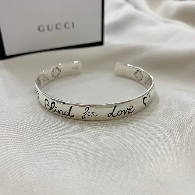 Gucci Blind for Love Engraved Open Cuff Bracelets 5