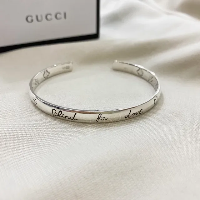 Gucci Blind for Love Engraved Open Cuff Bracelets 6