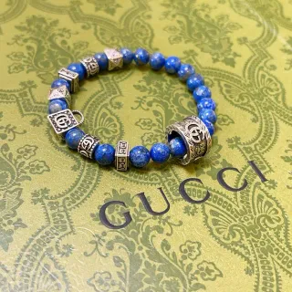 Gucci Blue Silver Beaded Elastic Stretch Bracelet