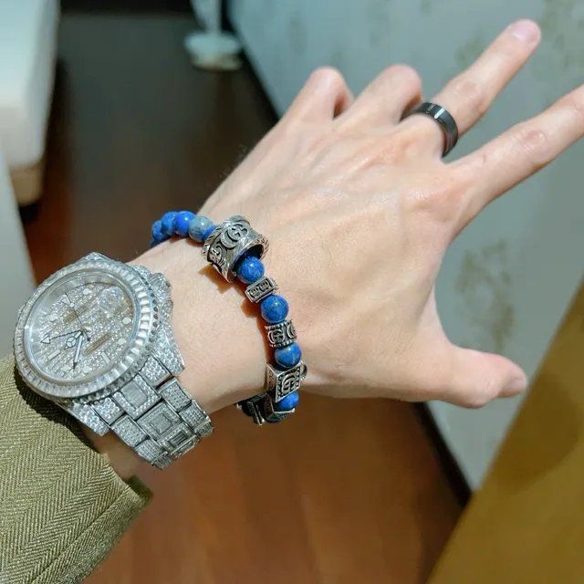 Gucci Blue Silver Beaded Elastic Stretch Bracelet 5