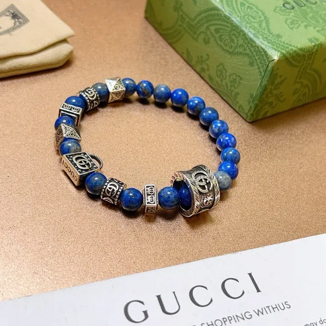 Gucci Blue Silver Beaded Elastic Stretch Bracelet 7