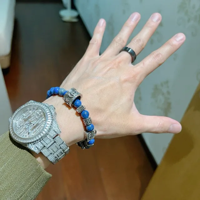 Gucci Blue Silver Beaded Elastic Stretch Bracelet 8