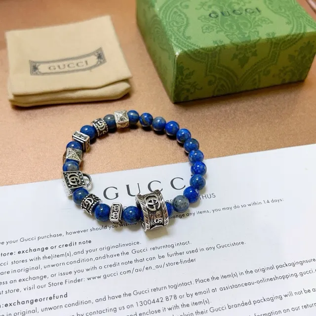 Gucci Blue Silver Beaded Elastic Stretch Bracelet 9
