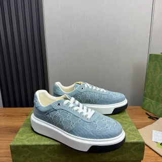 Gucci Blue White Denim Upper GG Monogram Print Lifestyle Sneakers
