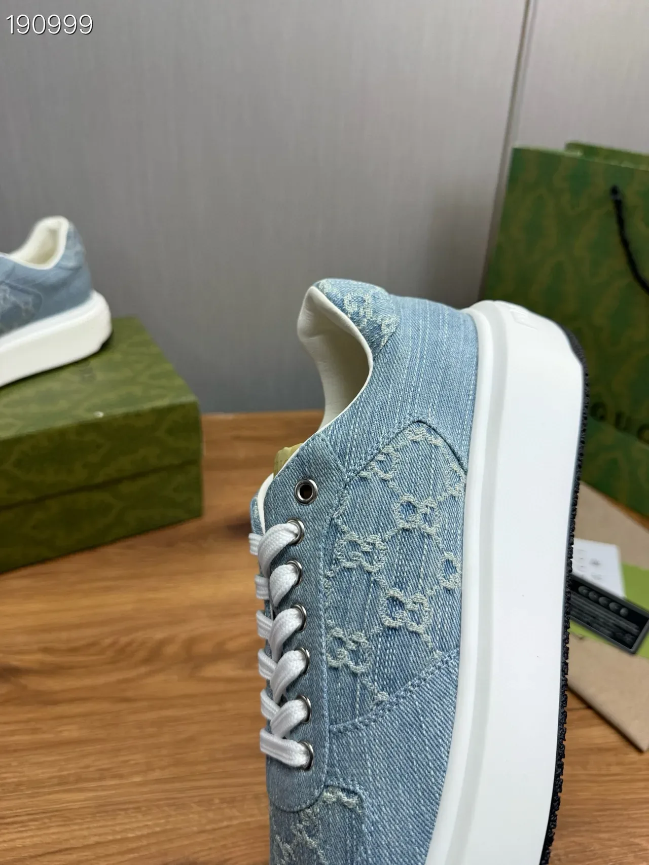 Gucci Blue White Denim Upper GG Monogram Print Lifestyle Sneakers 4
