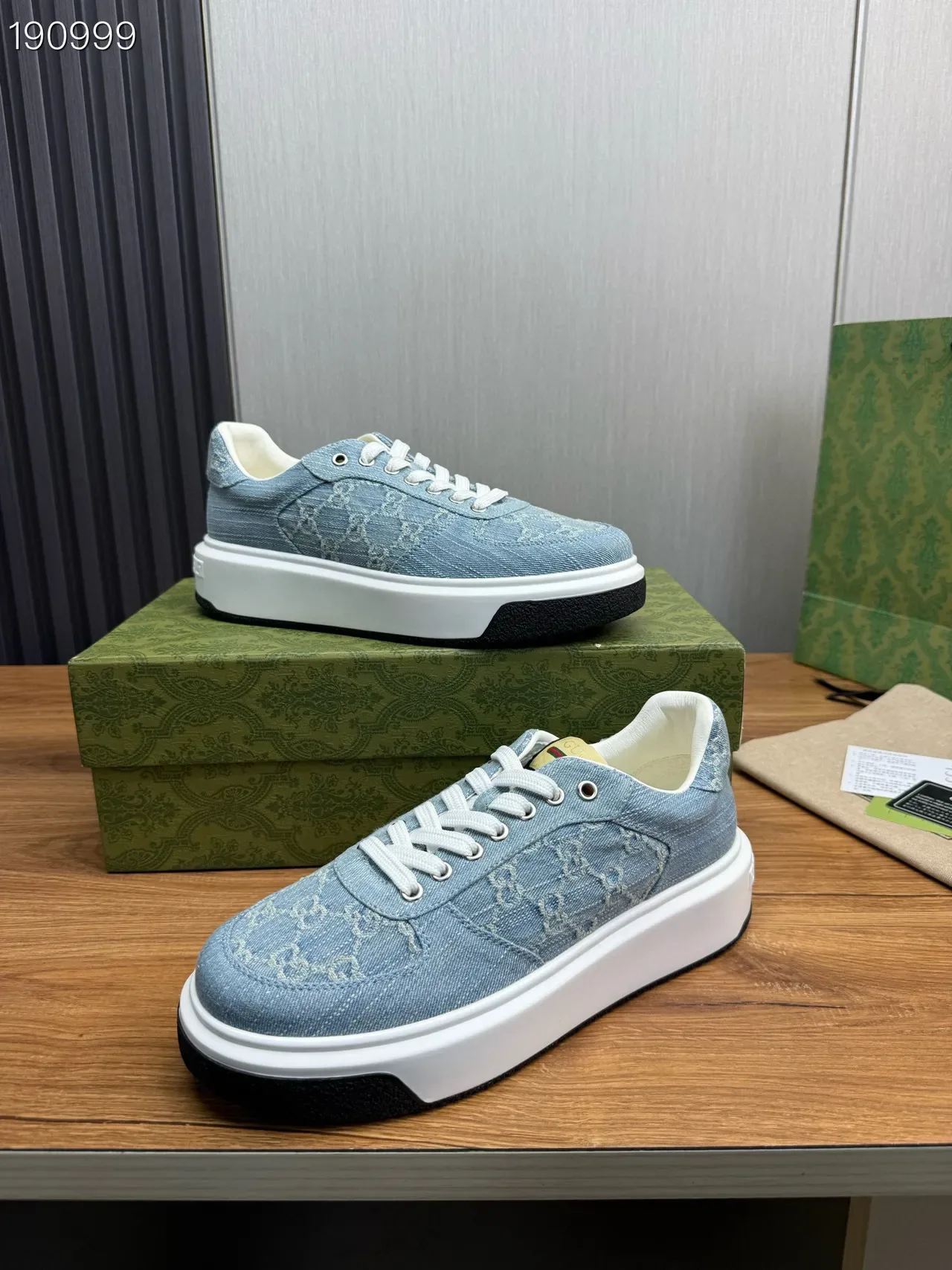 Gucci Blue White Denim Upper GG Monogram Print Lifestyle Sneakers 8