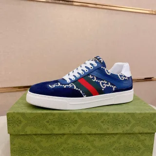 Gucci Blue White GG Monogram Print Web Stripe Accent Lifestyle Sneakers
