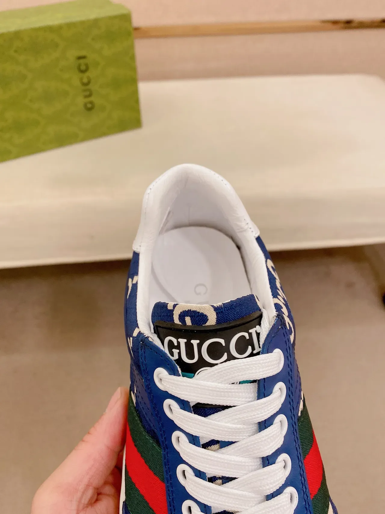 Gucci Blue White GG Monogram Print Web Stripe Accent Lifestyle Sneakers 6