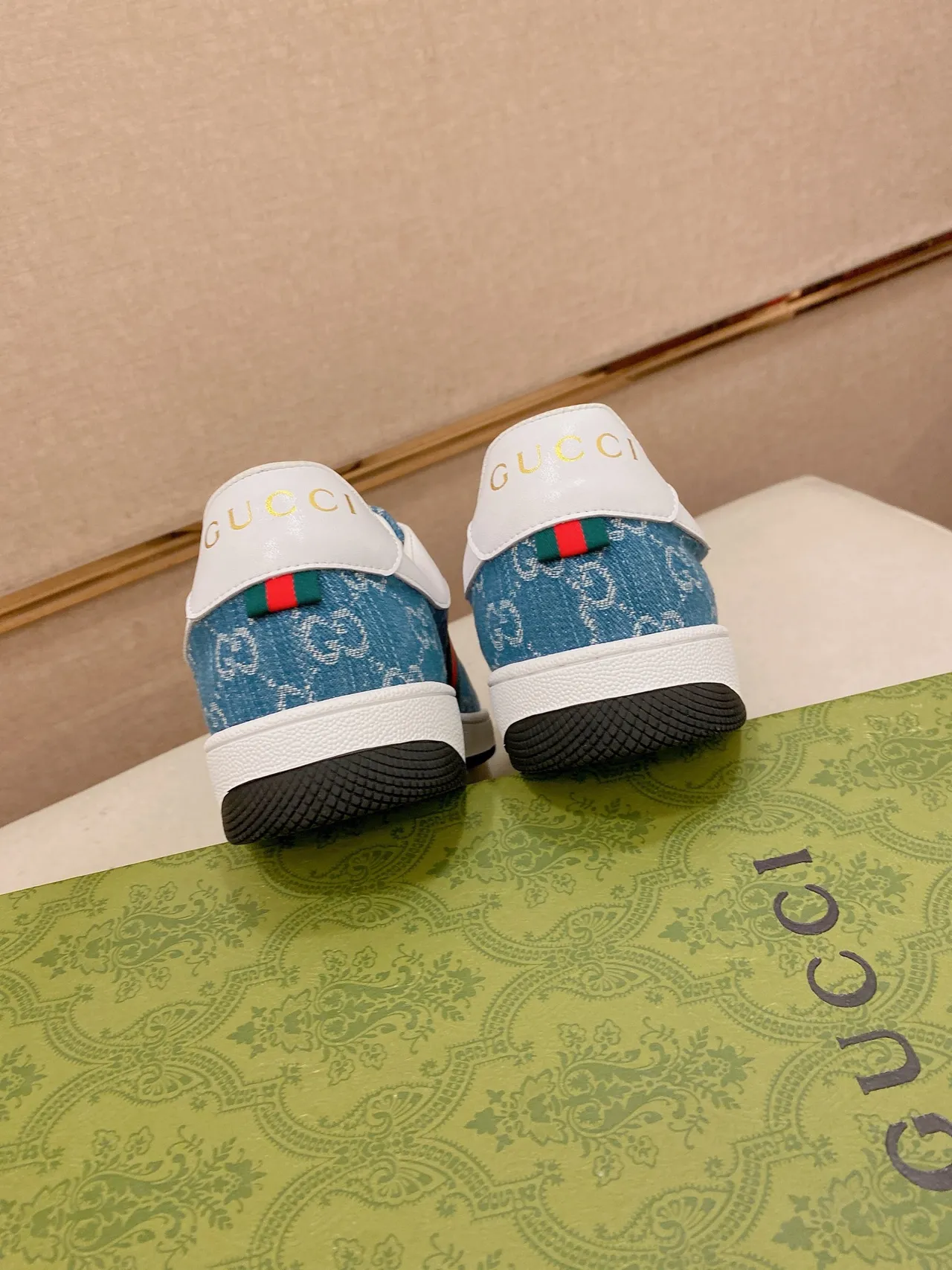Gucci Blue White Monogrammed Denim Upper Web Stripe Detail Lifestyle Sneakers 2
