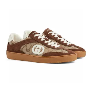 Gucci أحذية رياضية Lifestyle بني وبيج منخفضة الارتفاع سويدي ومونوغرام كانفاس