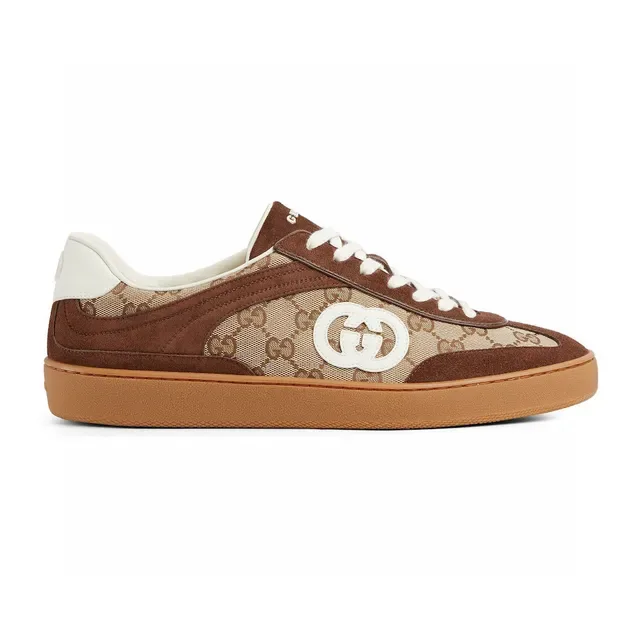 Gucci Chaussures Lifestyle Marron Beige Low-Top en Daim et Toile Monogram 2