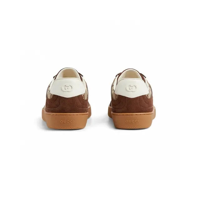 Gucci Chaussures Lifestyle Marron Beige Low-Top en Daim et Toile Monogram 3