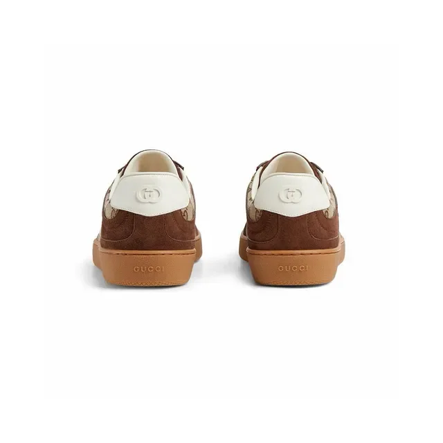 Gucci Chaussures Lifestyle Marron Beige Low-Top en Daim et Toile Monogram 8