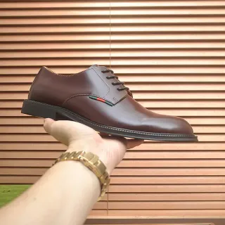 Gucci Brown Black Cap-Toe Polished Leather Oxford Shoes
