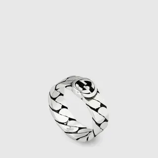 Gucci Chain-Link Interlocking G Silver Black Band Logo Ring