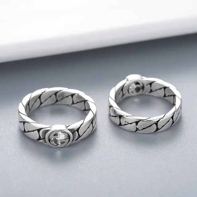 Gucci Chain-Link Interlocking G Silver Black Band Logo Ring 3