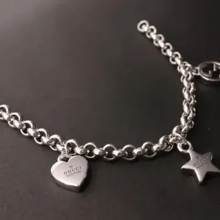 Gucci Charm Bracelet Silver Chain Link Heart Bracelet