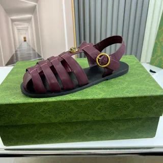 Gucci Dionysus Burgundy Gold Multi-Strap Tiger Head Hardware Gladiator Sandals