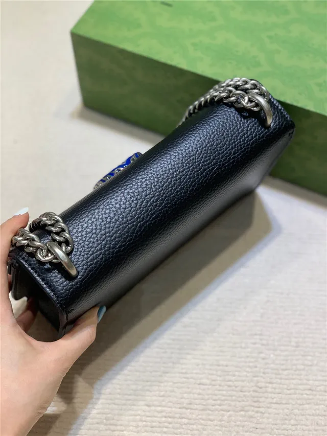 Gucci Dionysus White Pebbled Leather Blue Enamel Horsebit Chain Bag 8