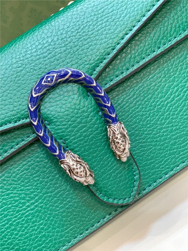 Gucci Dionysus White Pebbled Leather Blue Enamel Horsebit Chain Bag 16