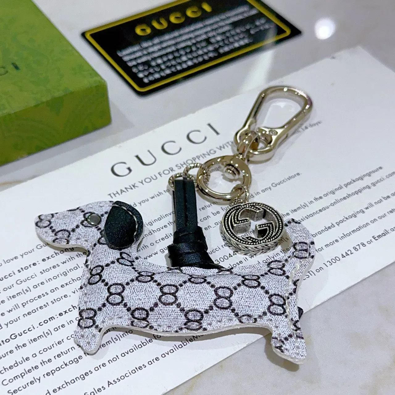 Gucci Dog Charm White Black GG Monogram Fabric Crossbody Bag 4