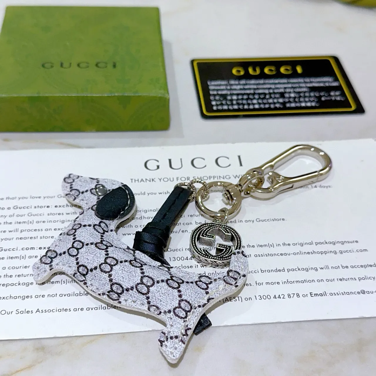 Gucci Dog Charm White Black GG Monogram Fabric Crossbody Bag 6