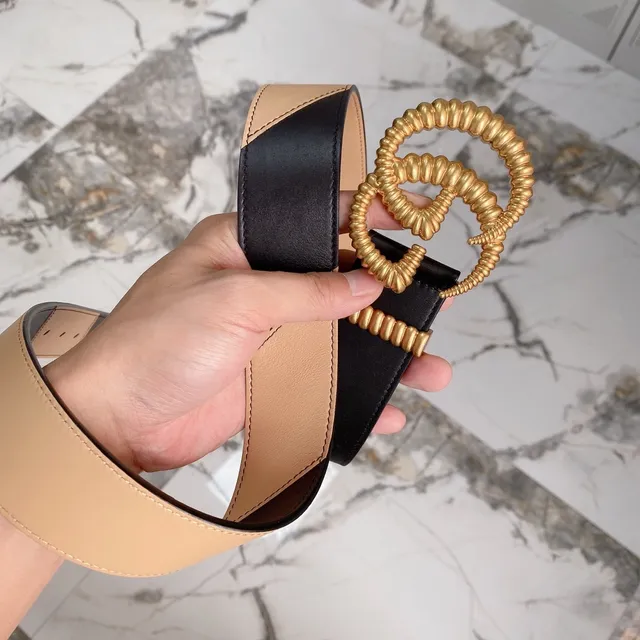 Gucci Double G কালো এবং বেইজ চামড়ার বেল্ট 5