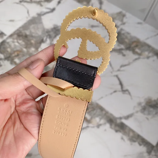 Gucci Double G কালো এবং বেইজ চামড়ার বেল্ট 7