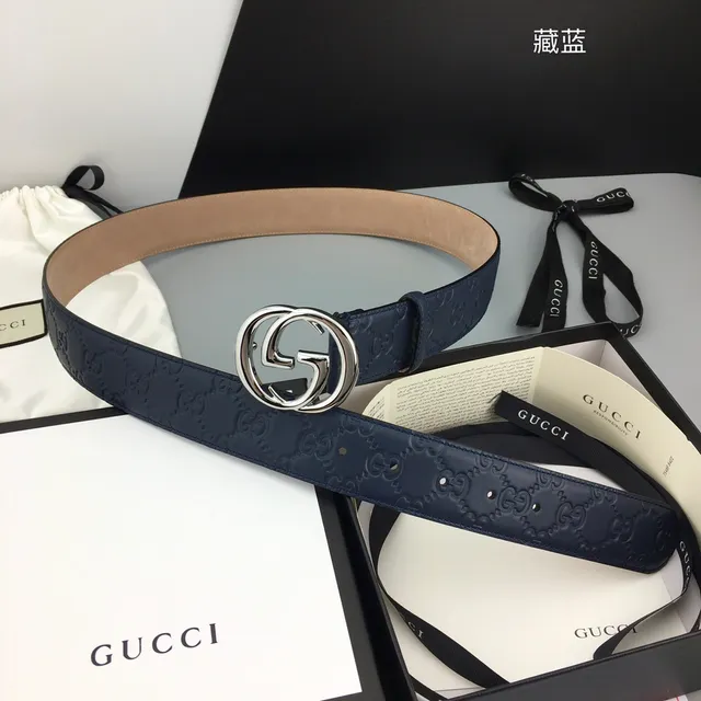 Gucci Double G Belt Navy Blue Leather Belt 2