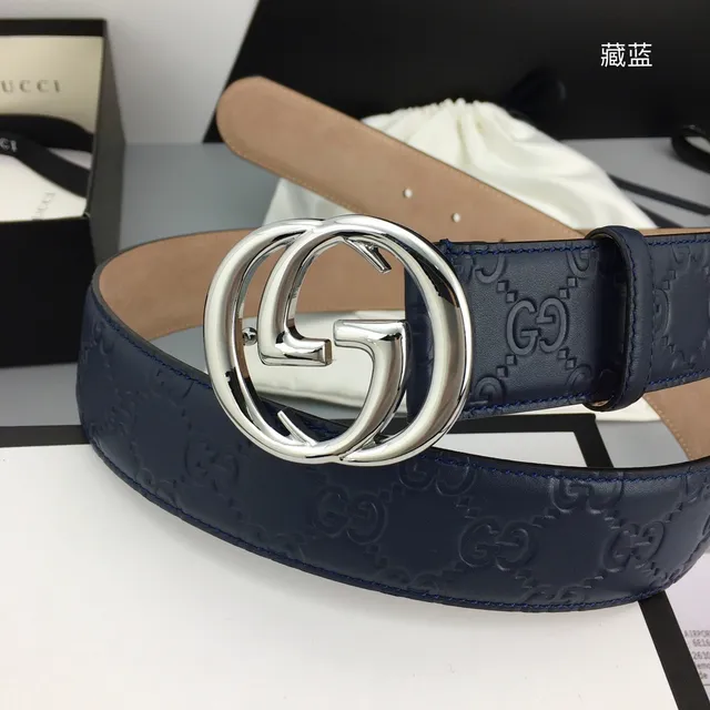 Gucci Double G Belt Navy Blue Leather Belt 3