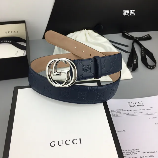 Gucci Double G Belt Navy Blue Leather Belt 4