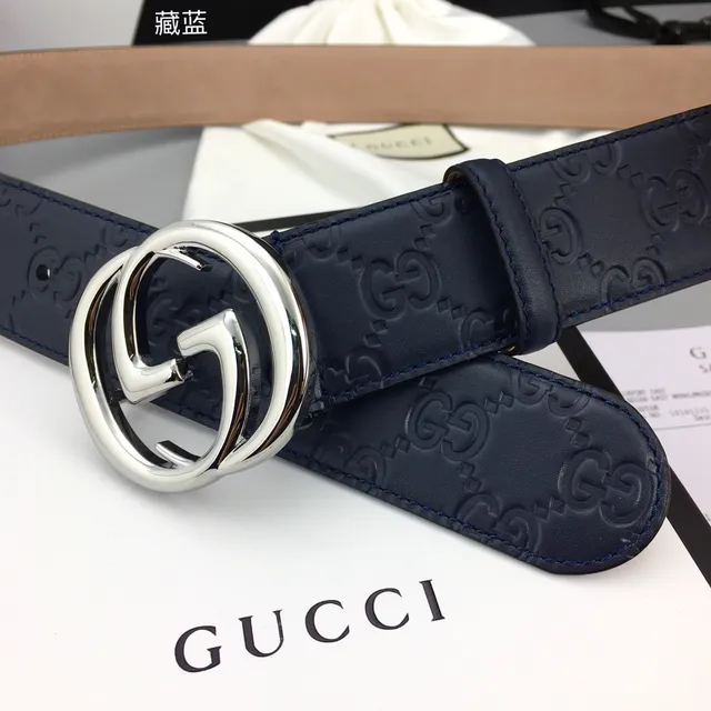 Gucci Double G Belt Navy Blue Leather Belt 5