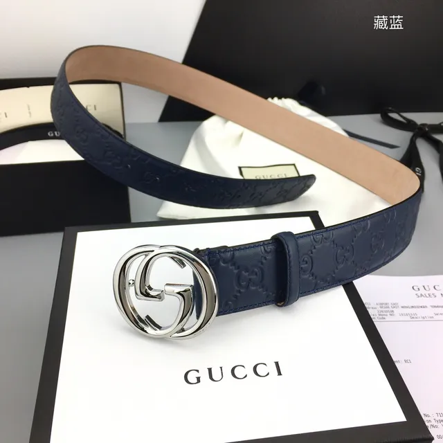 Gucci Double G Belt Navy Blue Leather Belt 6