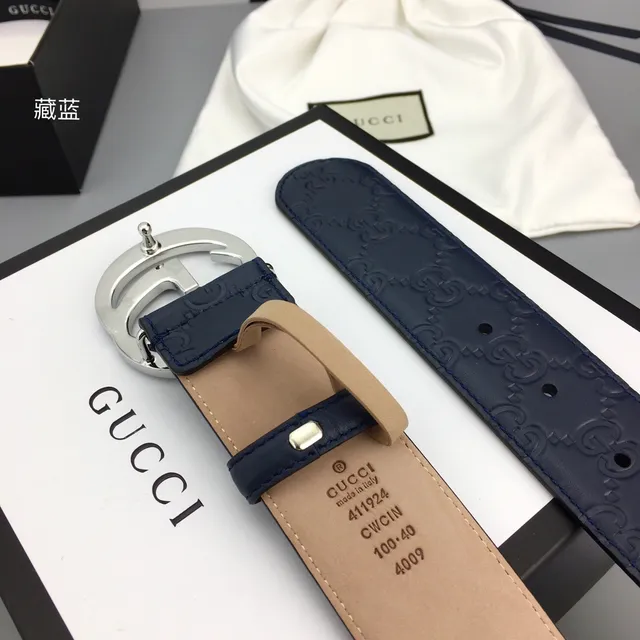Gucci Double G Belt Navy Blue Leather Belt 8