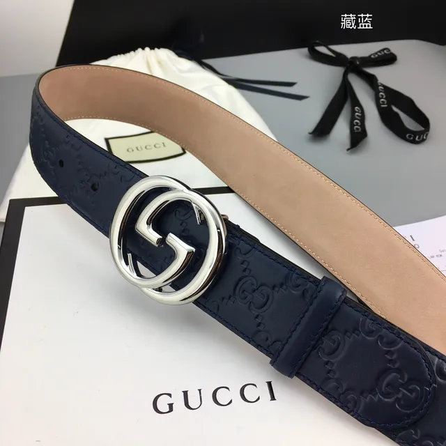 Gucci Double G Belt Navy Blue Leather Belt 9