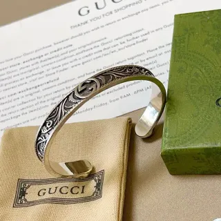 Gucci Double G Engraved Silver-Tone Cuff Bracelet