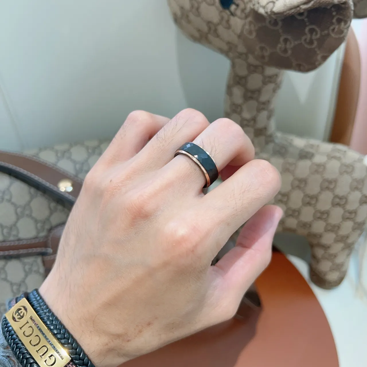 Gucci Faceted Black and Rose Gold-Tone Ring 2