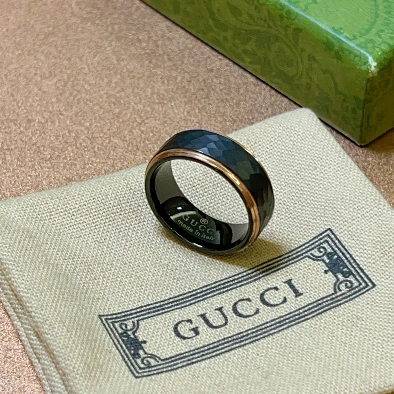 Gucci Faceted Black and Rose Gold-Tone Ring 3