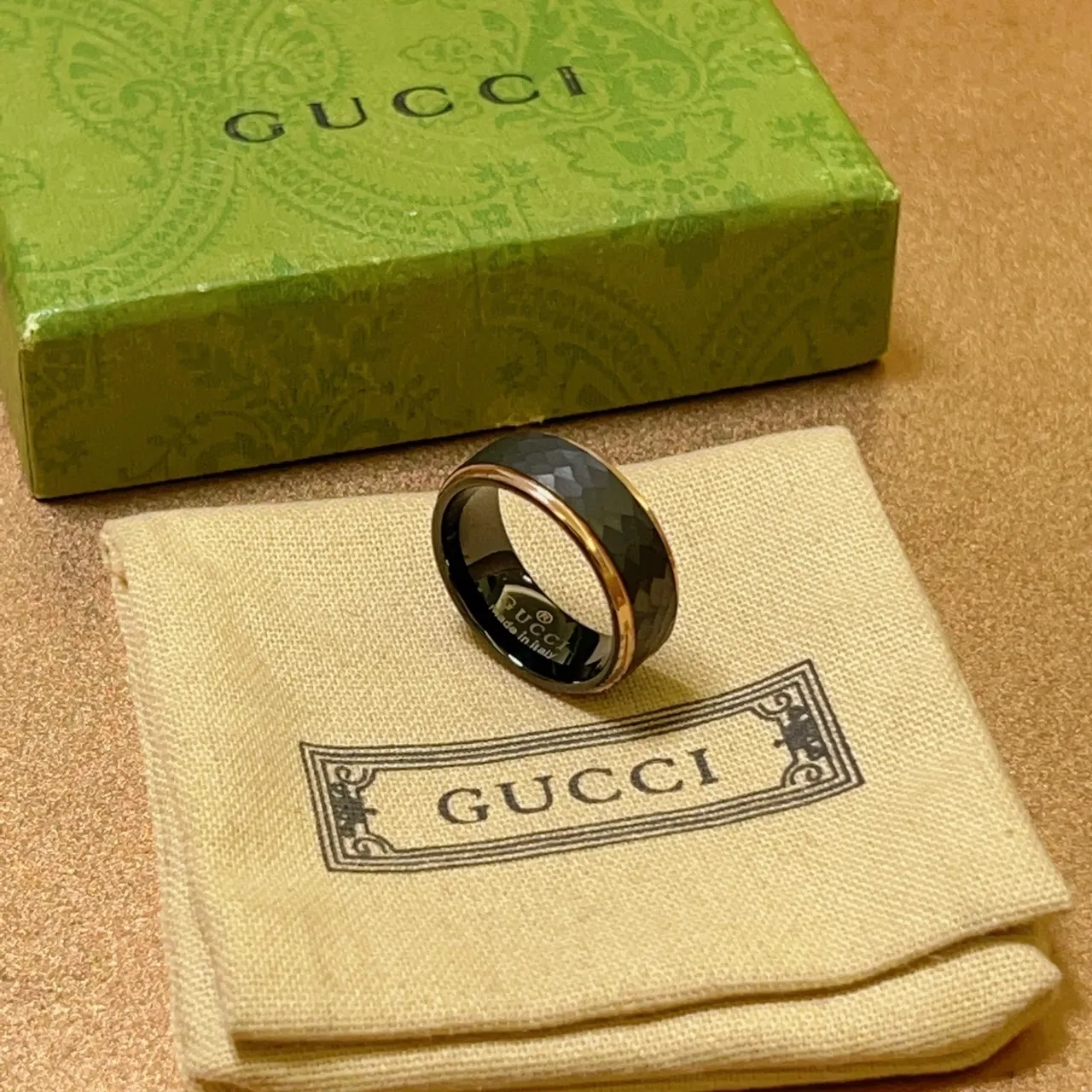 Gucci Faceted Black and Rose Gold-Tone Ring 6