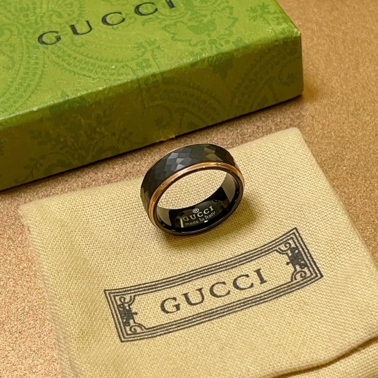 Gucci Faceted Black and Rose Gold-Tone Ring 9