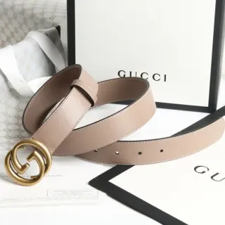 Gucci GG Marmont Beige Gold Smooth Interlocking G Buckle Leather Belt