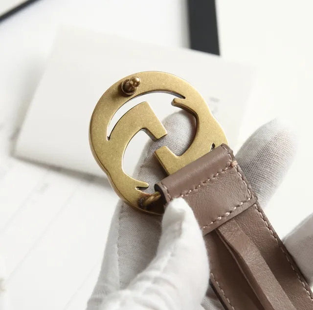 Gucci GG Marmont Beige Gold Smooth Interlocking G Buckle Leather Belt 4