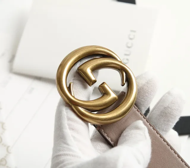 Gucci GG Marmont Beige Gold Smooth Interlocking G Buckle Leather Belt 5