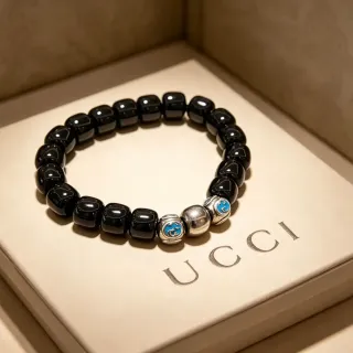 Gucci GG Marmont Black and Blue Enamel Bead Bracelet