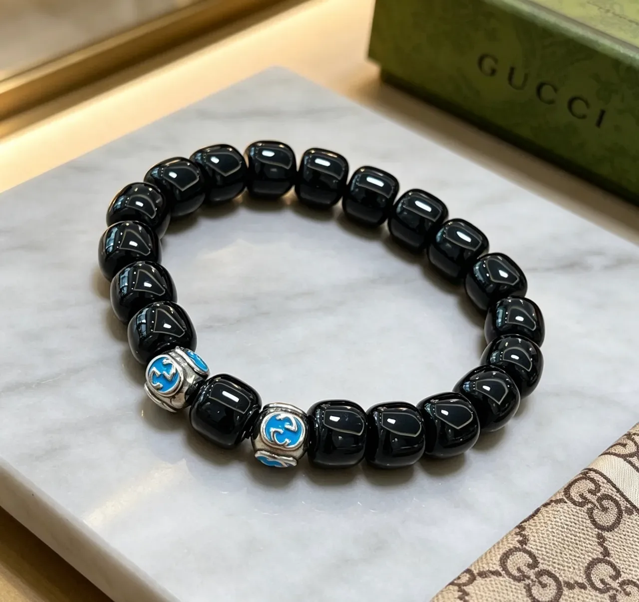 Gucci GG Marmont Black and Blue Enamel Bead Bracelet 2