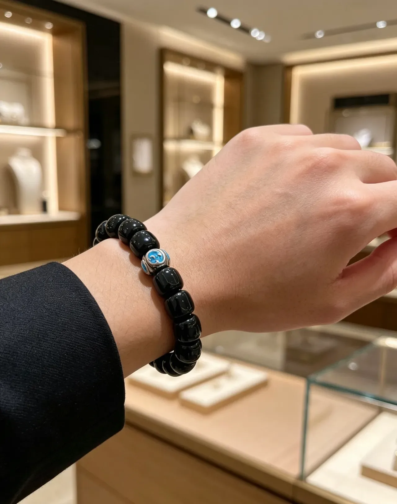 Gucci GG Marmont Black and Blue Enamel Bead Bracelet 3