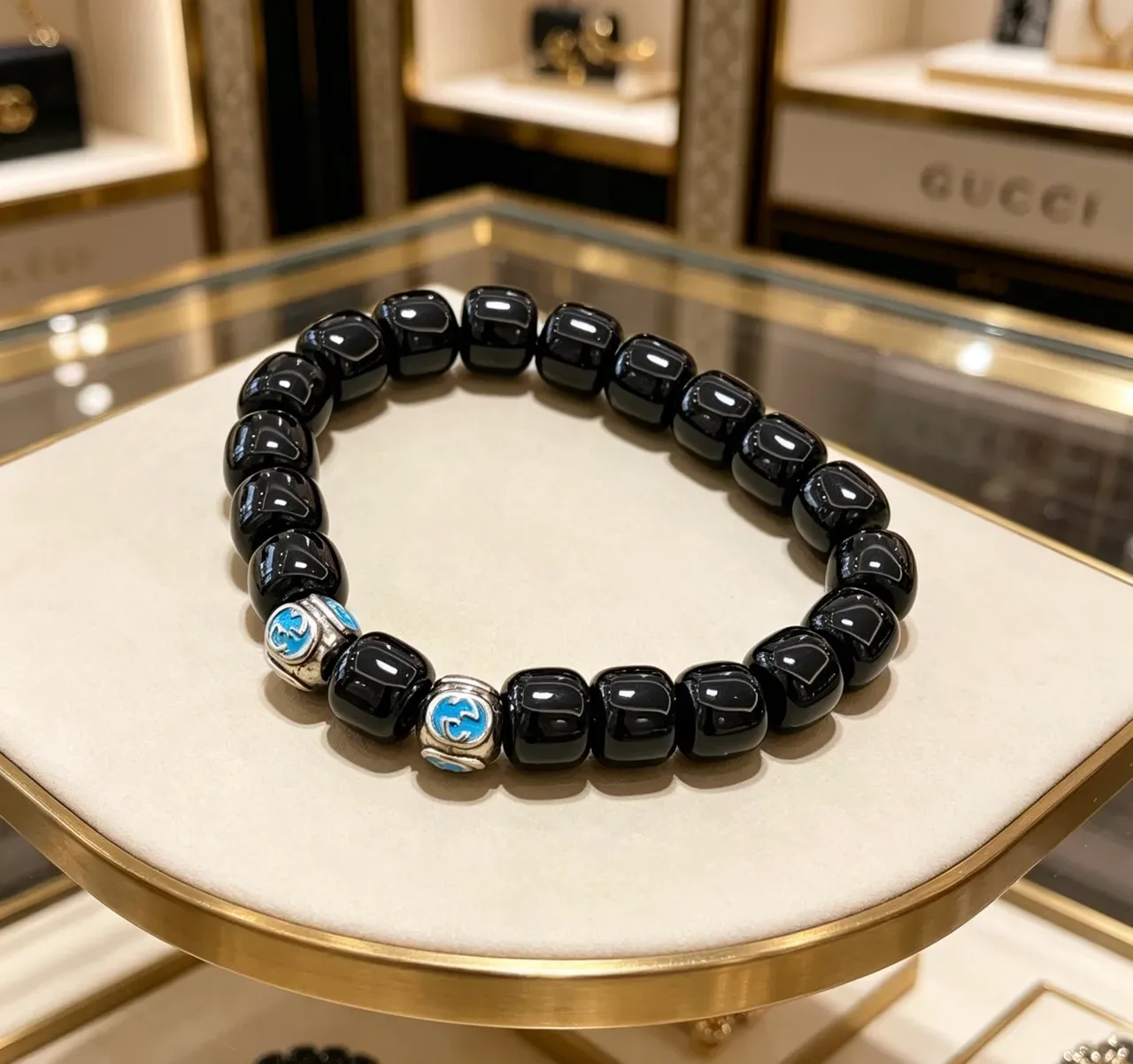 Gucci GG Marmont Black and Blue Enamel Bead Bracelet 4