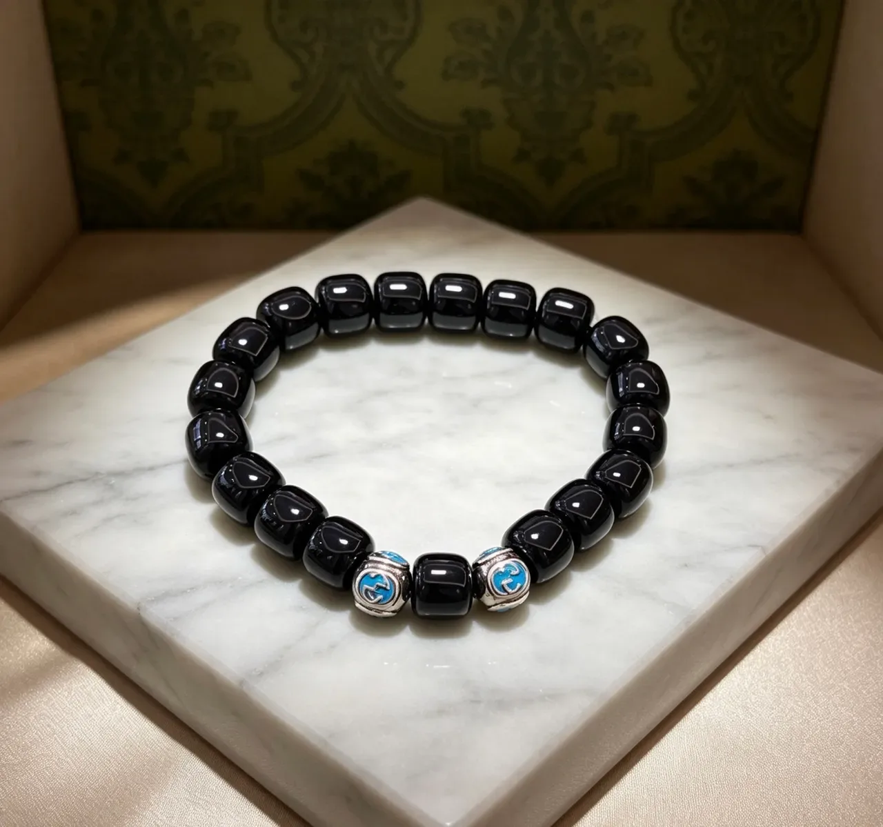 Gucci GG Marmont Black and Blue Enamel Bead Bracelet 5